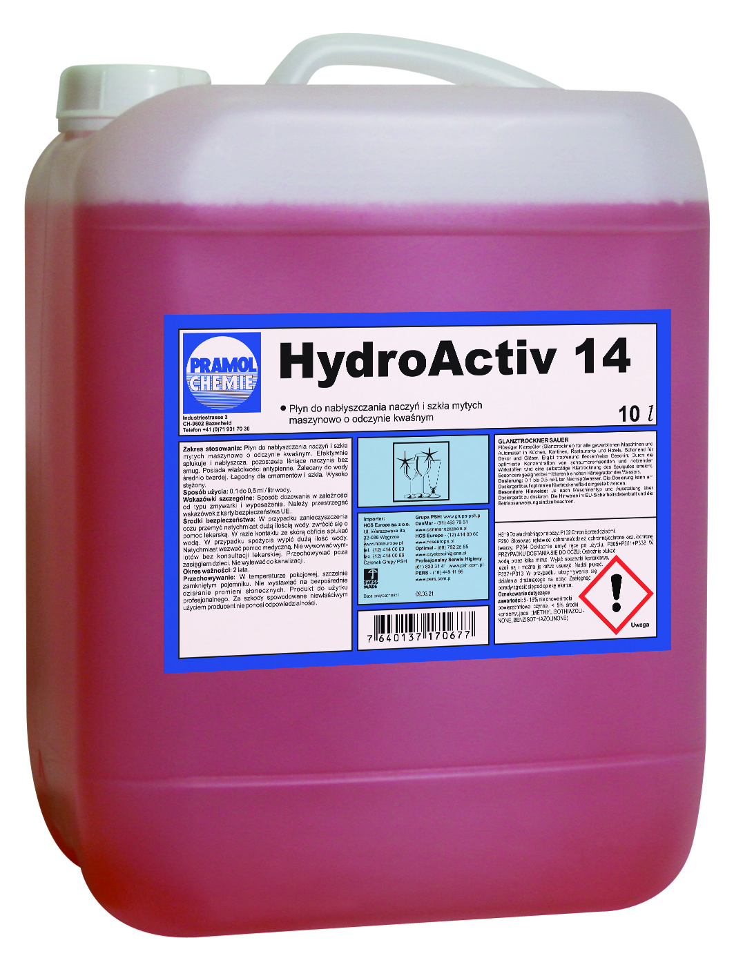 Środek do maszynowego nabłyszczania naczyń - PRAMOL HYDROACTIV 14 10L #23527.07710